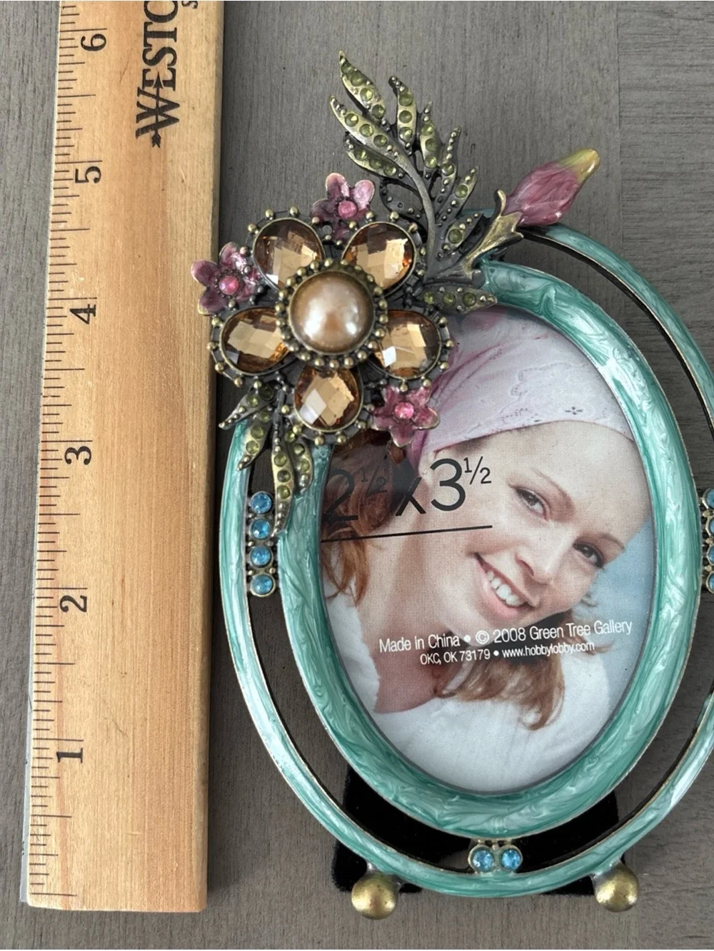 PAIR Of Beautiful Enameled Floral Rhinestone, Jeweled Metal Photo Frames
